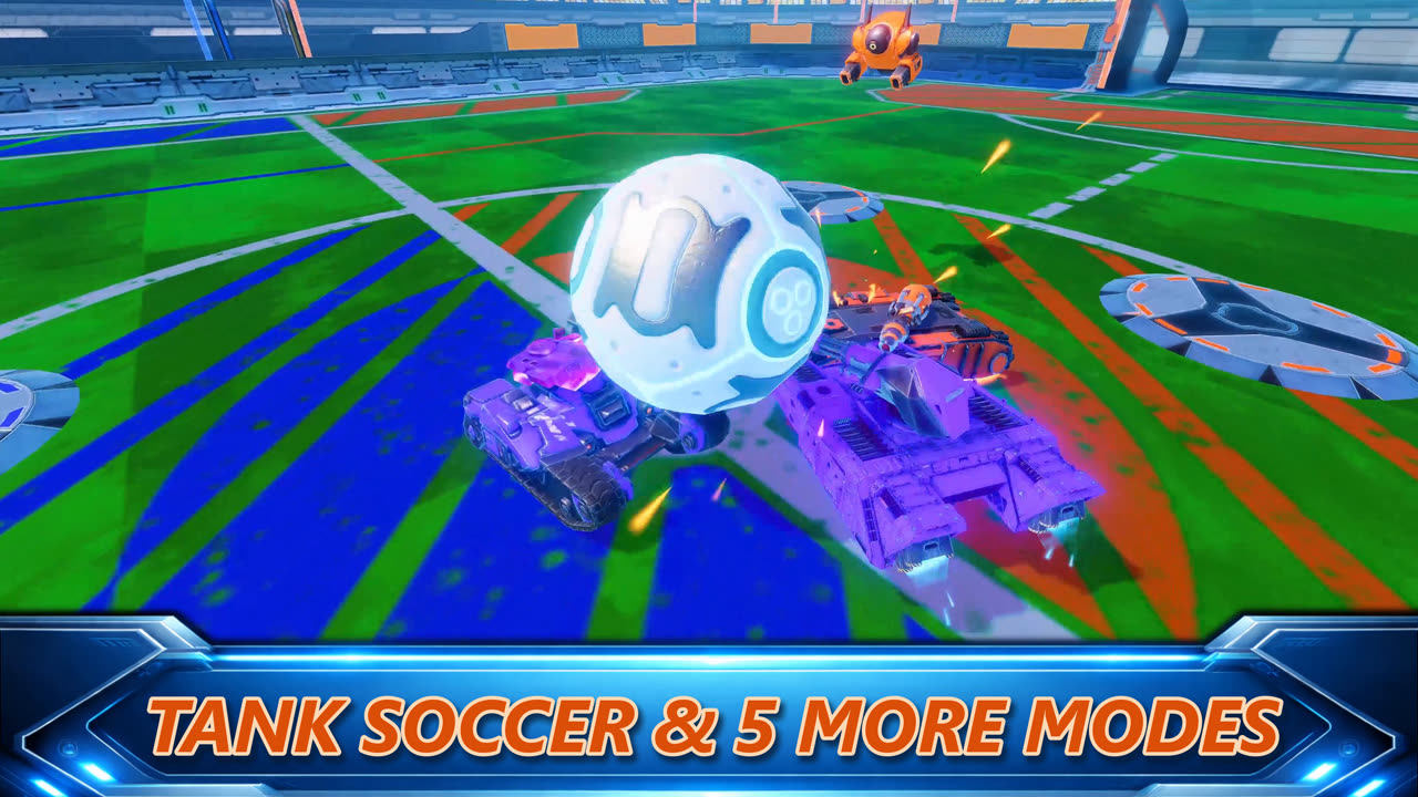 Tank Soccer game mode: tanks push a giant ball into the goal